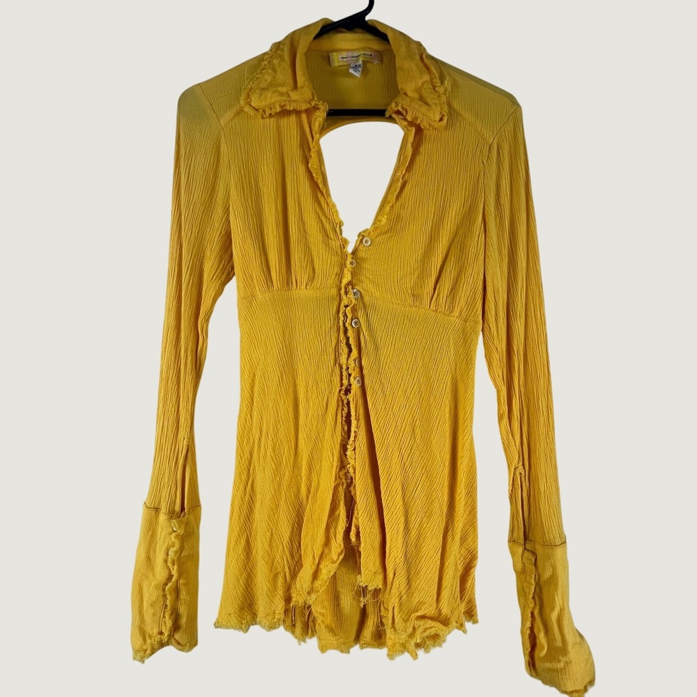 Urban Outfitters Yellow Open Back Ruffle Button Front Blouse OB1523885 Small